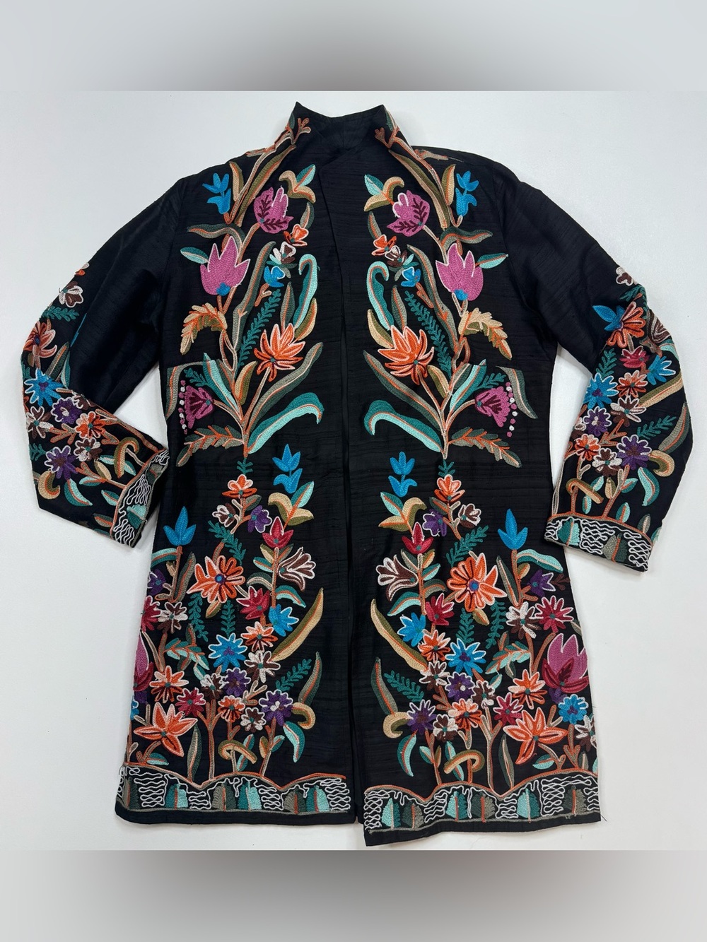 ANU 100% Silk Embroidered Open-Front Floral Jacket Womens Small - Picture 4 of 12